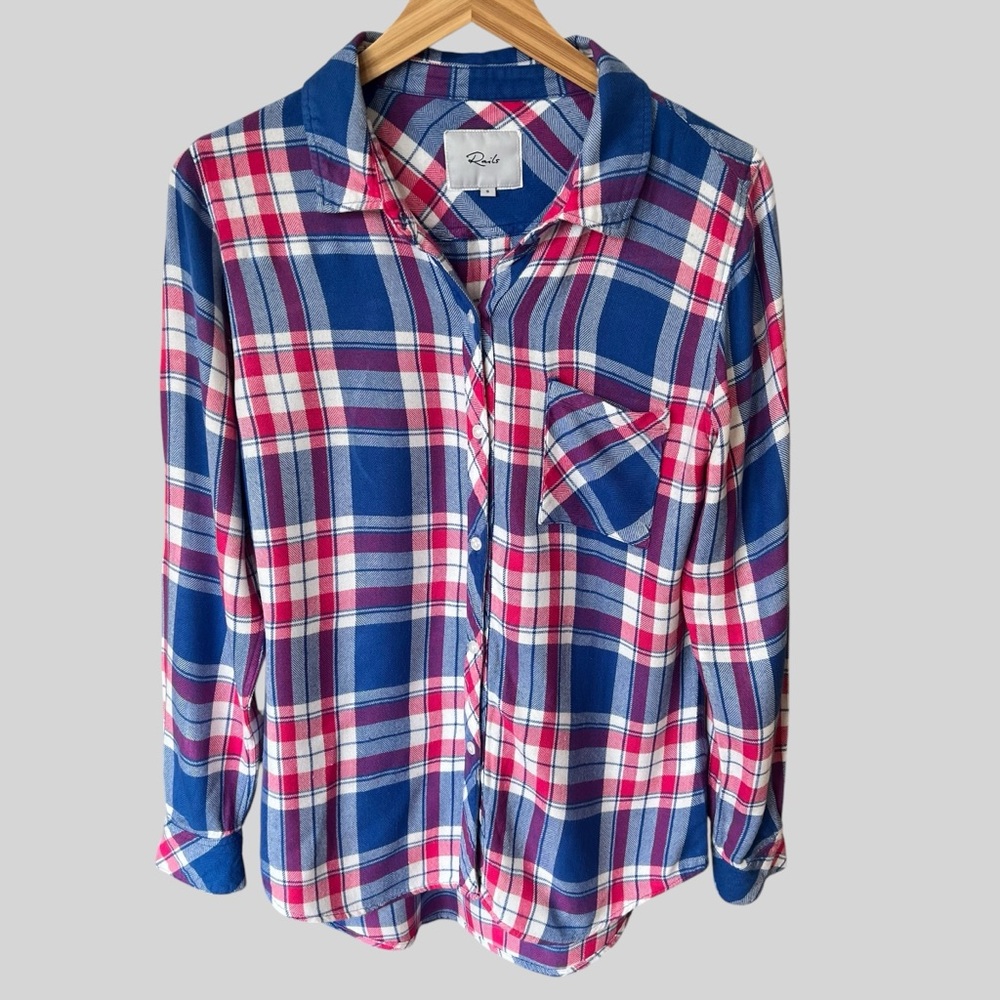 RAILS Hunter Plaid Button Down Shirt Top Blouse Blue White Red Women's